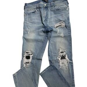 Blue distressed slim jeans distressed denim